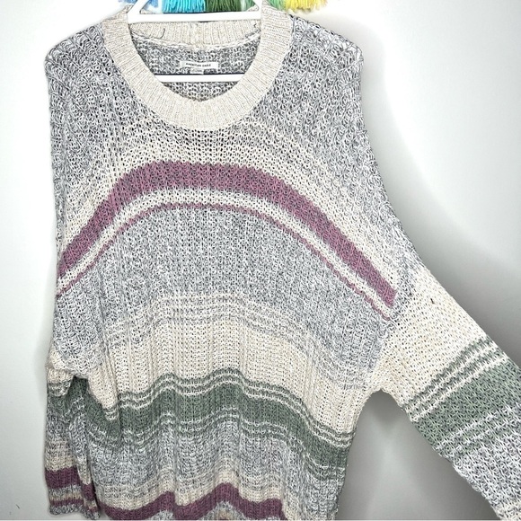 American Eagle Oversized Slouchy Knit Stripe Purple Blue Crewneck Sweater XL - Picture 4 of 14
